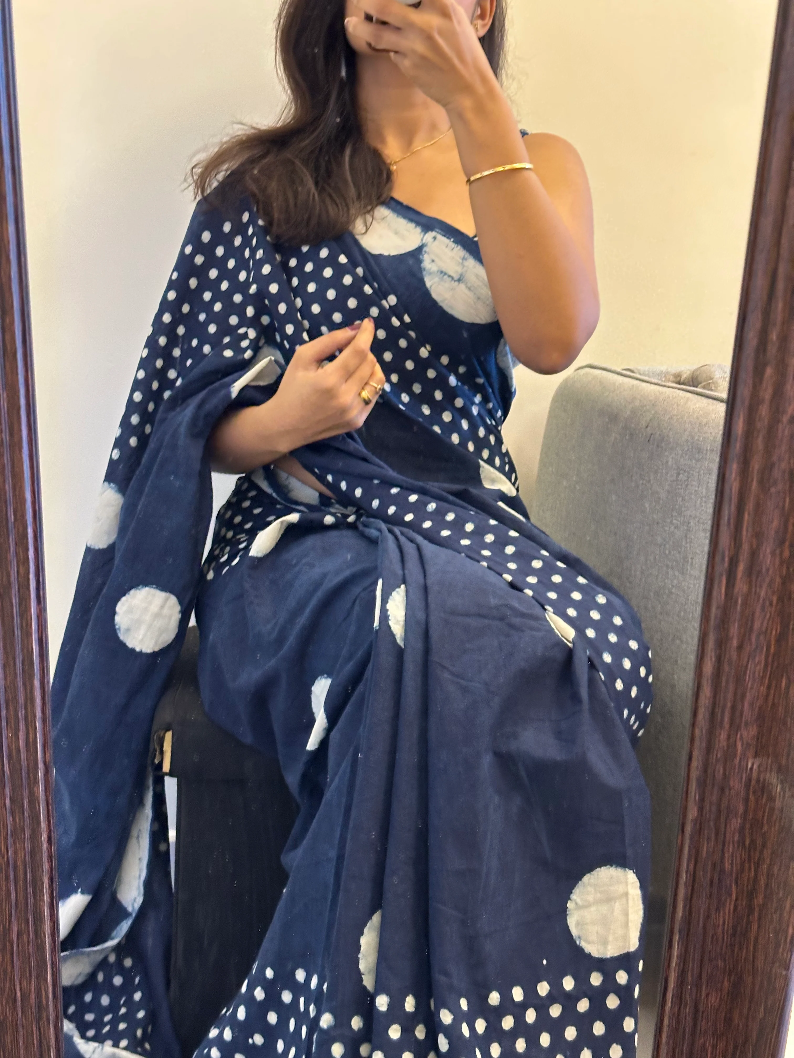 Blue Indigo Cotton Saree - Image 10