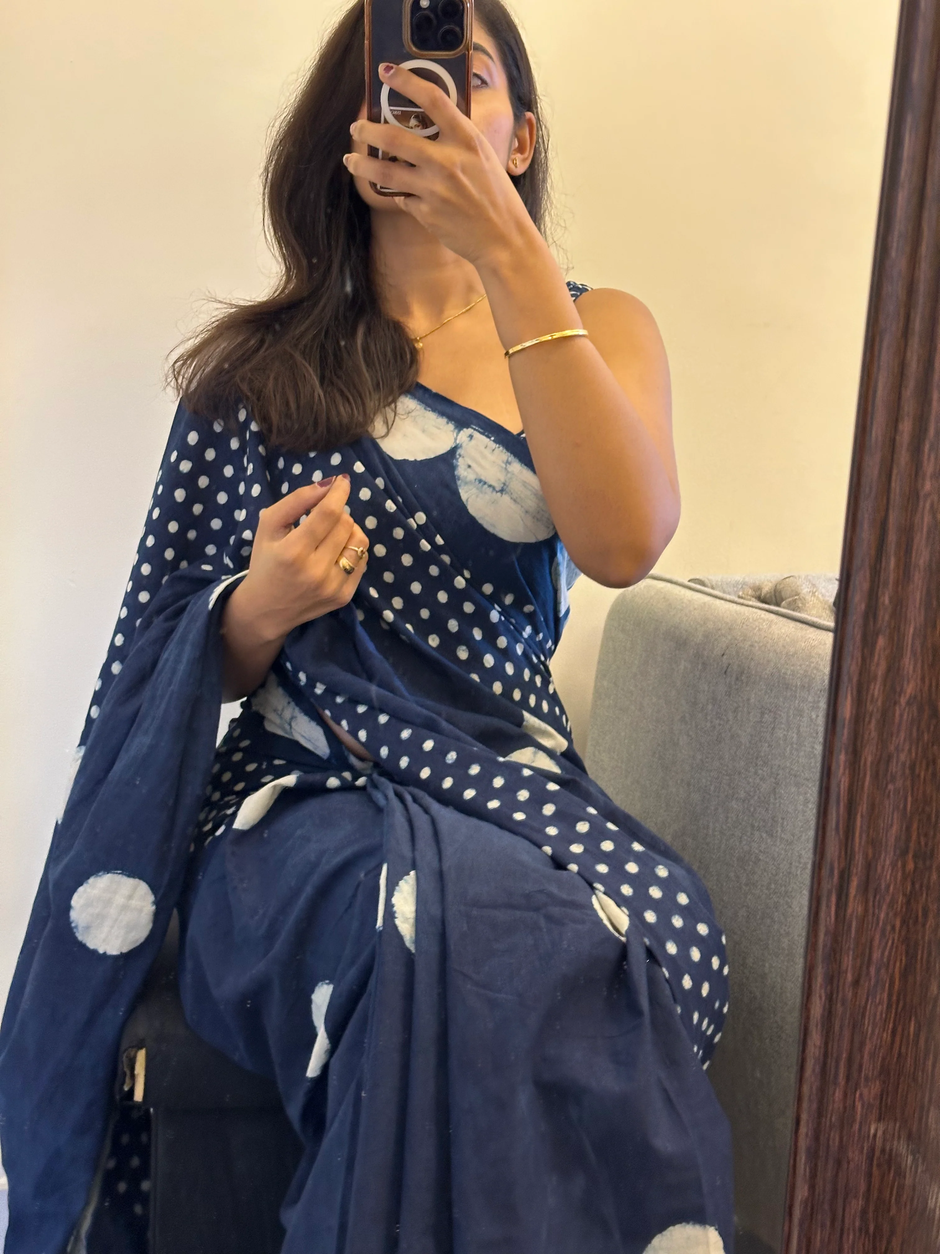 Blue Indigo Cotton Saree - Image 9