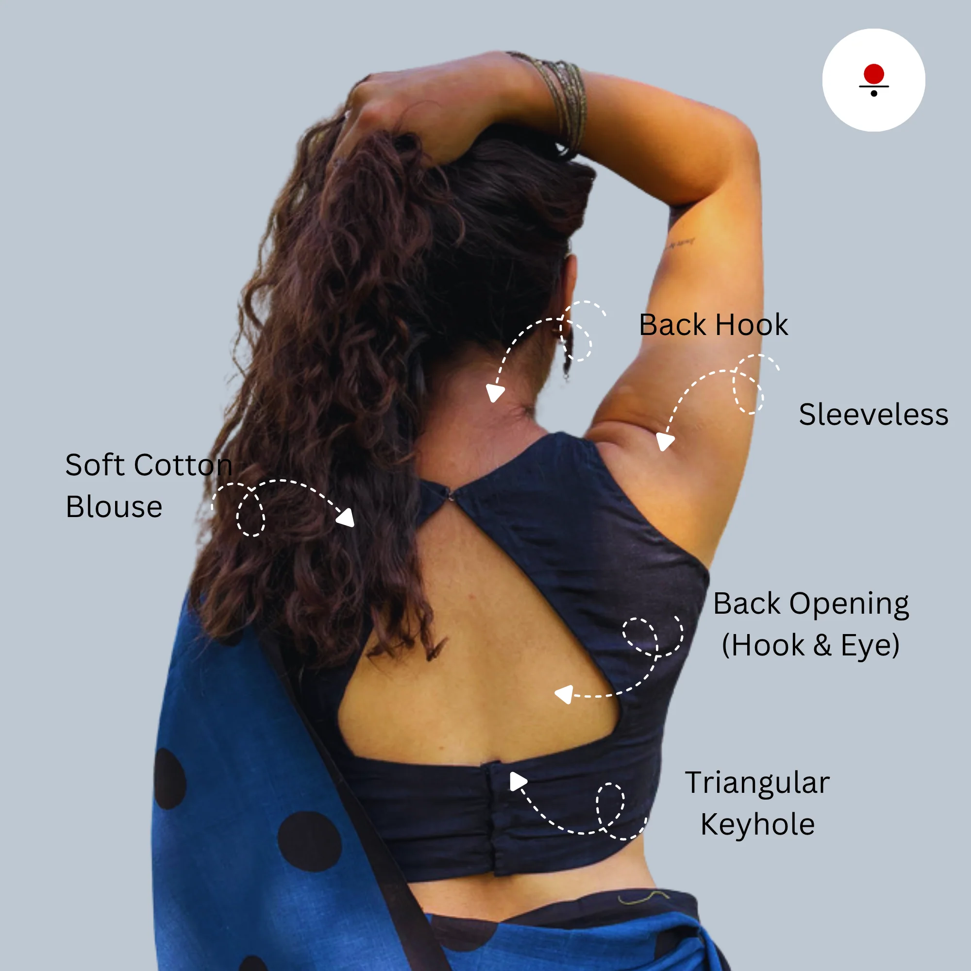 Blue Polka Cotton Saree - Image 6