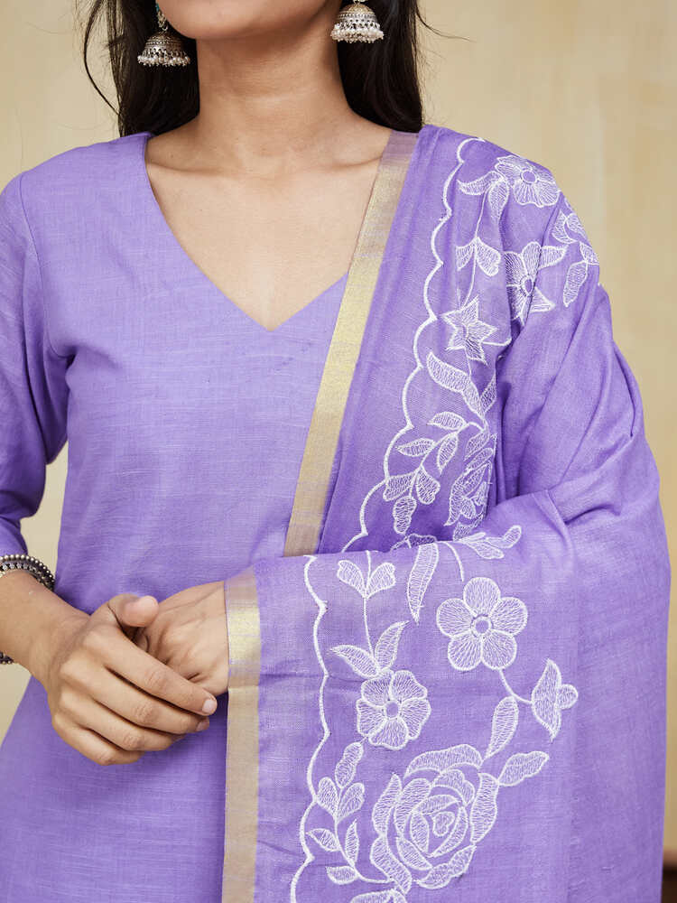 Lavandula Embroidered Cotton Stitched Suit - Image 14
