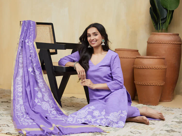 Lavandula Embroidered Cotton Stitched Suit - Image 8