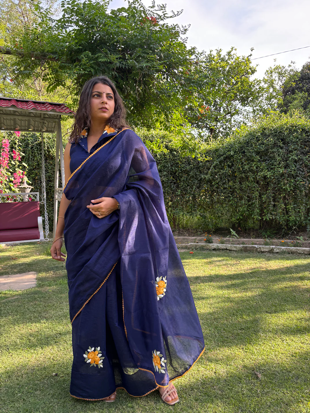 Floral Yellow Mystery Kota Saree - Image 3