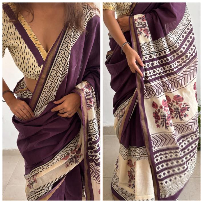 Grape Cotton Saree - Image 5