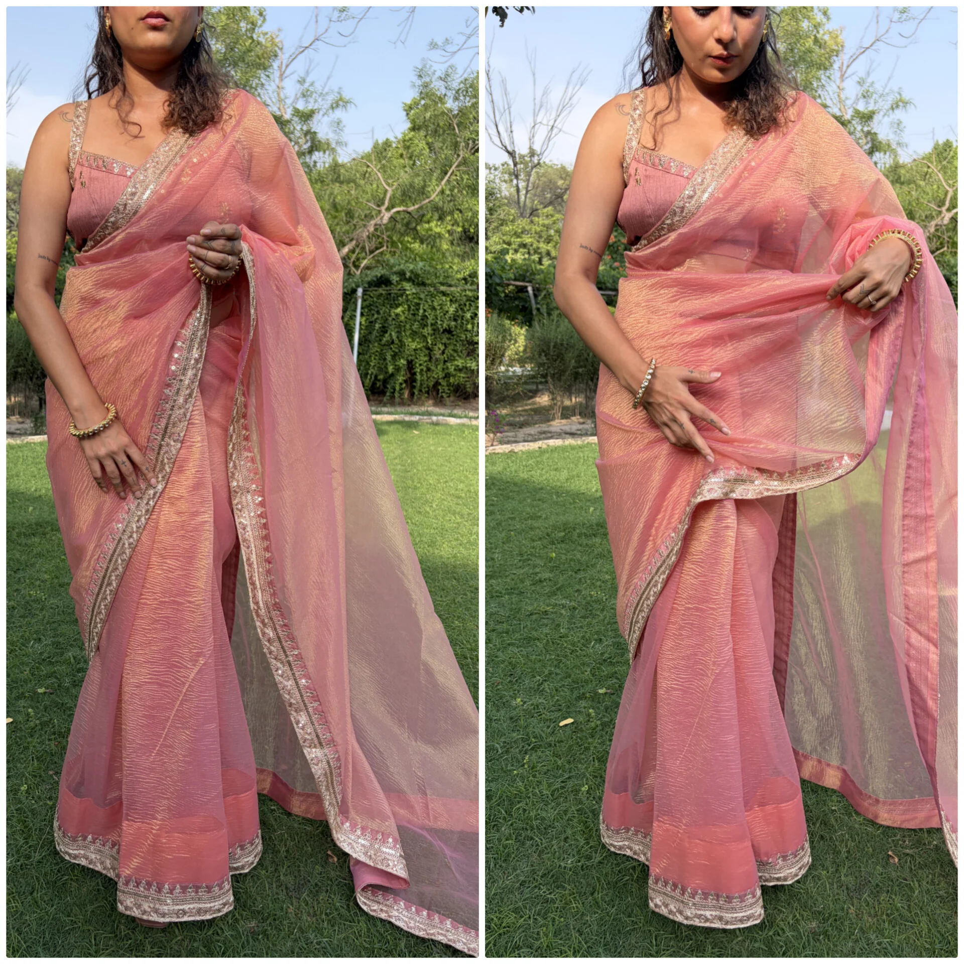 Madhuri Tissue Crush Saree - Image 4