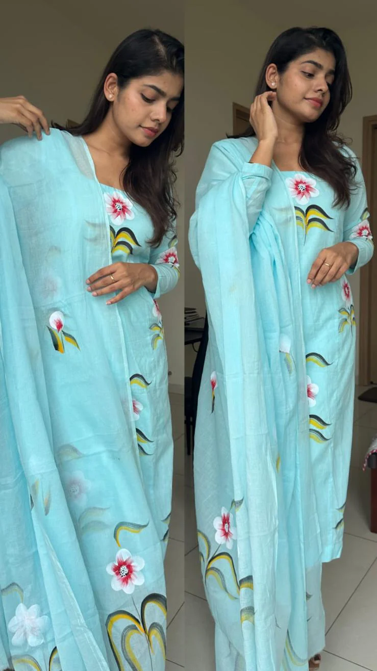 Gayatri Hand Painted Cotton Suit - Image 3