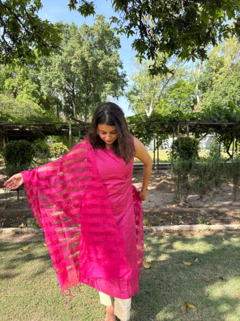 Namitha Pink Cotton Stitched Suit - Image 4