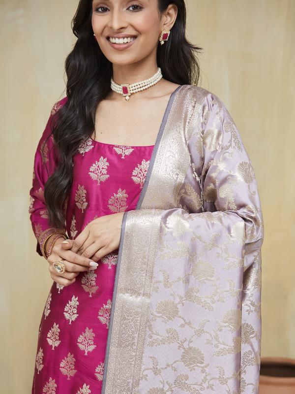 EOSS Strawberry Glaze Banarsi Silk Stitched Suit - Image 20