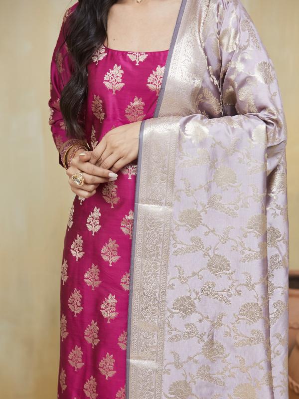 EOSS Strawberry Glaze Banarsi Silk Stitched Suit - Image 21